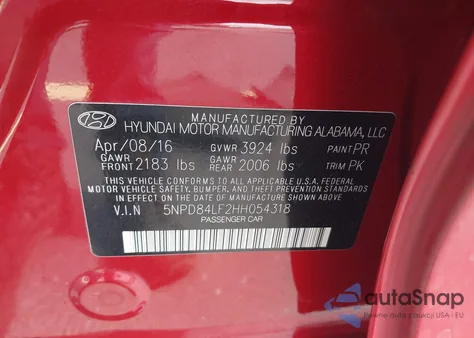 2017 Hyundai Elantra Se из США, поврежденный, VIN 5NPD84LF2HH054318